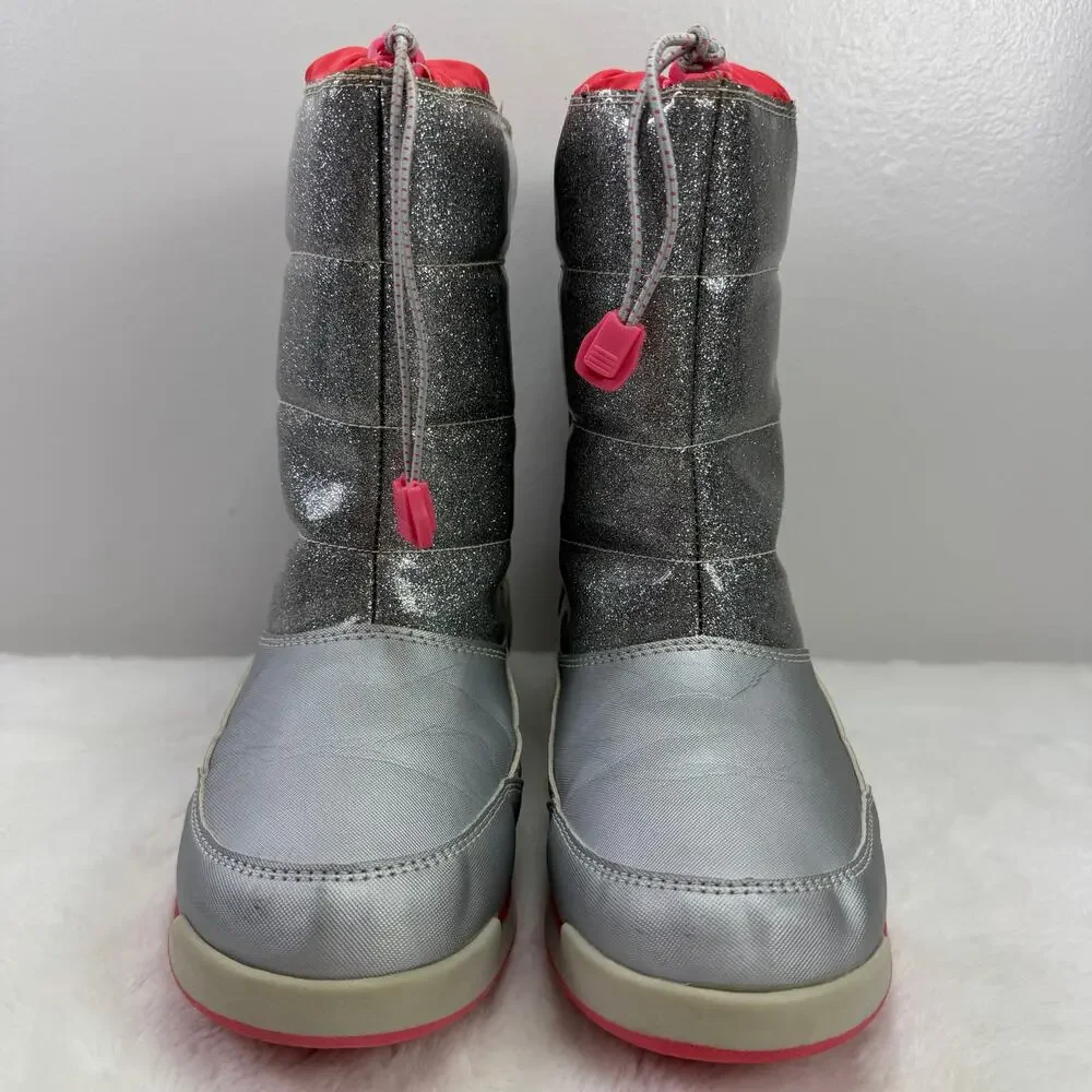 Lands’ End Girls’ Winter Snow Boots “Snow Flurry” Silver Glitter – Size 5 Youth